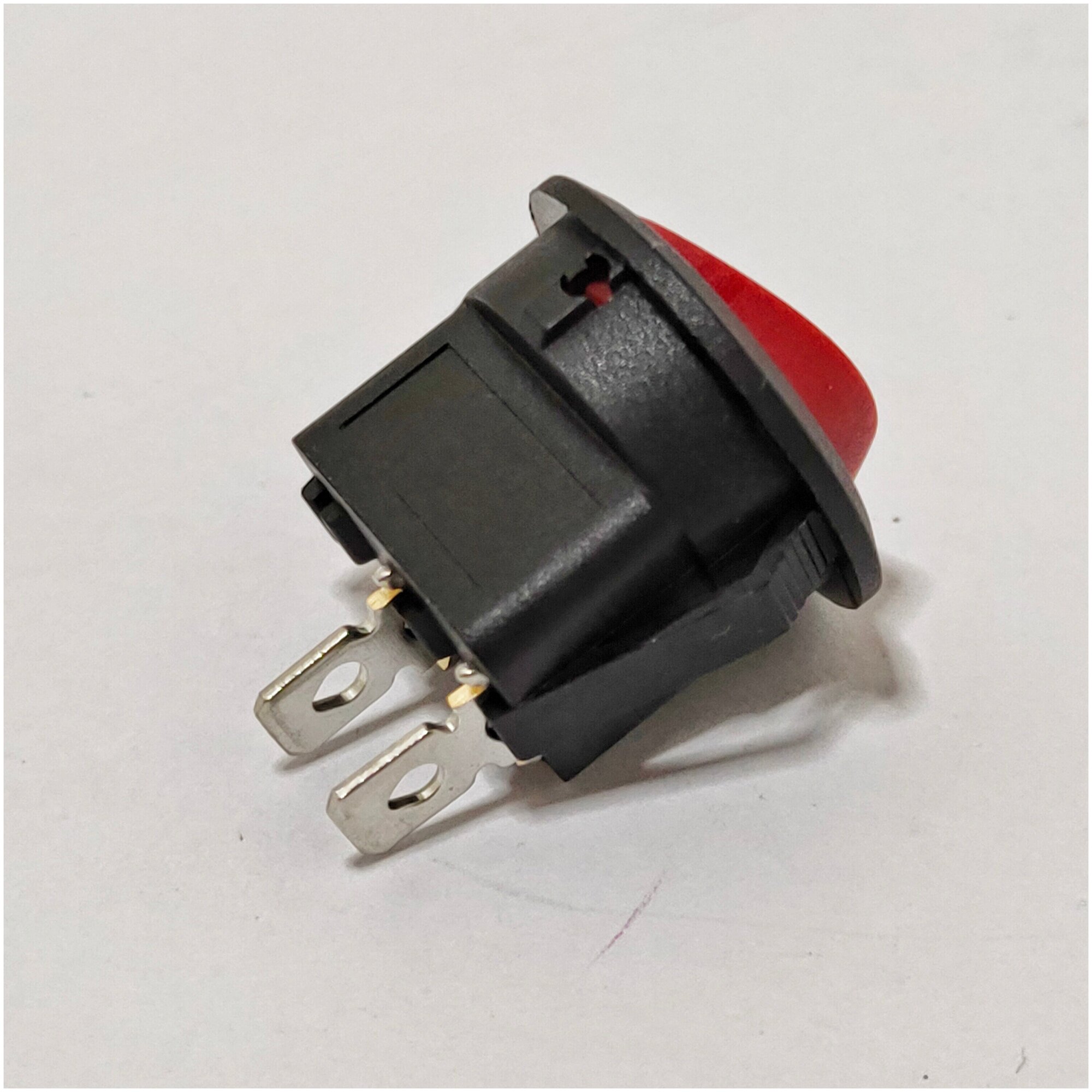 Выключатель клавишный круглый 250V 6А (2с) ON-OFF красный (комплект с клеммами и термоусадкой)