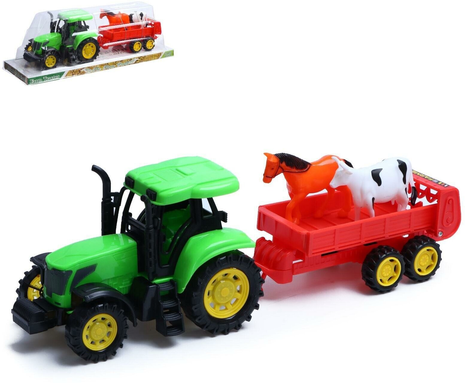 Трактор инерционный "Фермер" с прицепом и животными