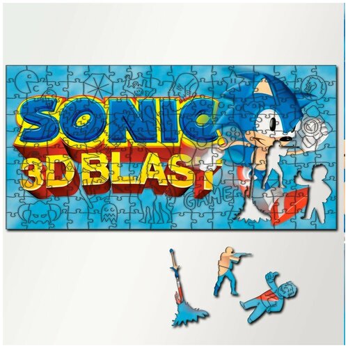 Пазл из дерева с фигурками, 230 деталей, 46х23 см игры Sonic 3D Blast Sonic 3D Blast, Соник, платформер, Тейлз, Наклз, Sega, 16 bit, ретро - 5390