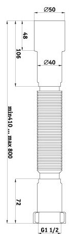 АНИ пласт Гофросифон "АНИ Пласт" K106, 1 1/2" х 40/50 мм, без выпуска, L= 366-776 мм