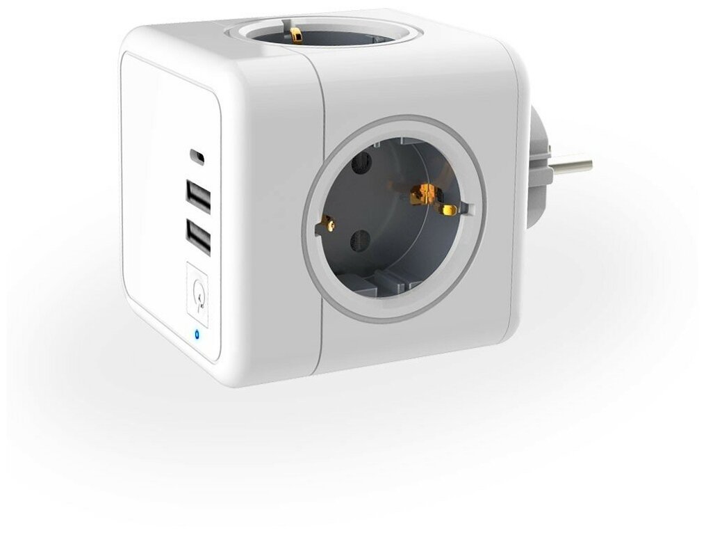 GN1205 Разветвитель Cube Original 4 Euro 16A, 3 USB 2A+C с блоком 5В/3.0А RocketSocket, цвет белый-серый Ливолотач - фотография № 3