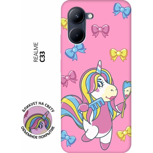 Матовый чехол Lady Unicorn для realme C33 / Рилми С33 с 3D эффектом розовый матовый чехол retriver для realme c33 рилми с33 с 3d эффектом розовый