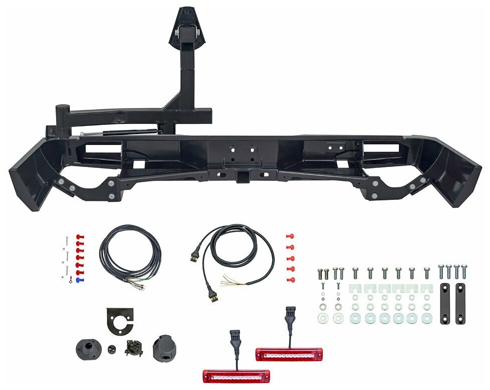 Бампер РИФ силовой задний Toyota Land Cruiser 76 2007+ с квадратом под фаркоп калиткой и фонарями