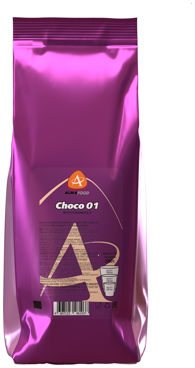 Какао-напиток растворимый Choco 01 Rich Granules Almafood, пакет, 1 кг. - фотография № 1