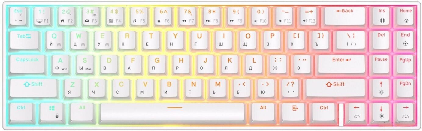 Клавиатура Royal Kludge RK71 RGB + HotSwap (RK Red Switch) белая (русская гравировка)