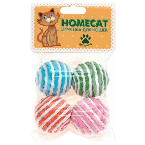 HOMECAT 4 шт Ф 4 см игрушка для кошек мячи веревочные гремящие CT15006