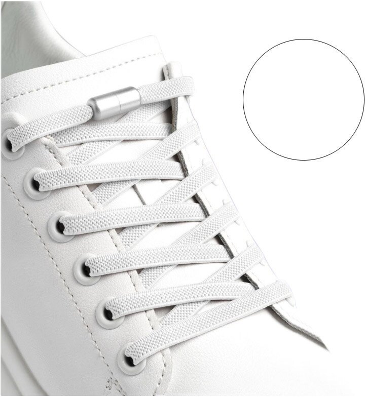 Шнурки эластичные с фиксатором для обуви  100см толщина 3 мм  цвет белый