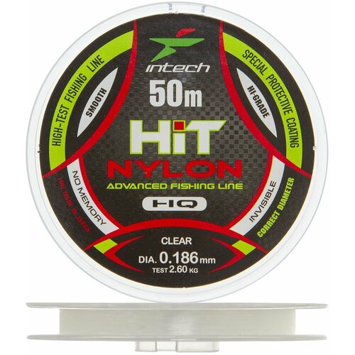 леска для рыбалки intech tournament ice line 0 140мм 50м clear Леска монофильная для рыбалки Intech Hit Nylon 0,186мм 50м (clear)