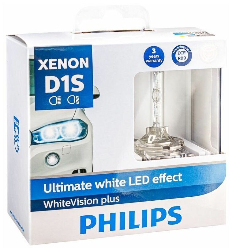 Ксеноновая лампа Philips D1S 35W +120% Xenon WhiteVision 2шт