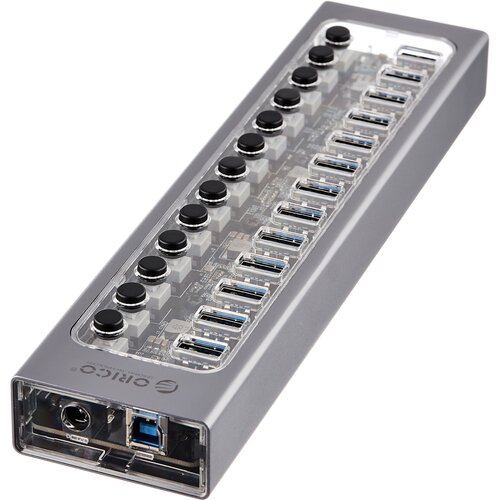 USB-концентратор ORICO AT2U3-13AB, разъемов: 13, 100 см, серый разветвитель usb orico wb 11p серый