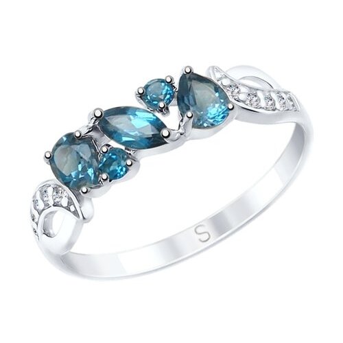 Кольцо SOKOLOV, серебро, 925 проба, топаз, фианит, размер 18.5, голубой, бесцветный кольцо из серебра с синими топазами и синими фианитами 92011419 sokolov размер 18 5