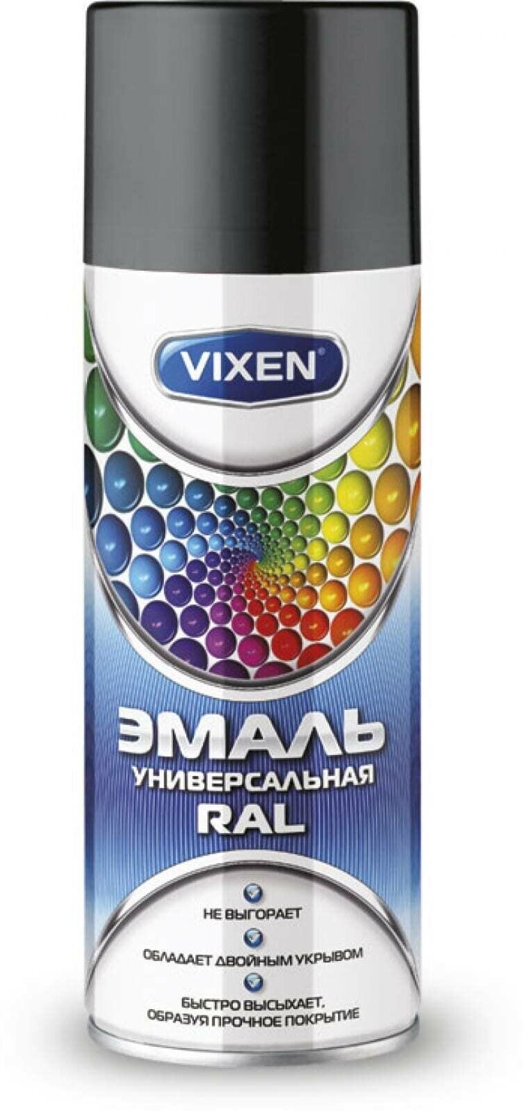 Эмаль Vixen черная универсальная RAL 9005 (аэрозоль) 520мл.