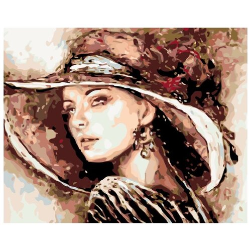 картина по номерам дама в красной шляпе 40x50 см Картина по номерам Незнакомка в шляпе, 40x50 см