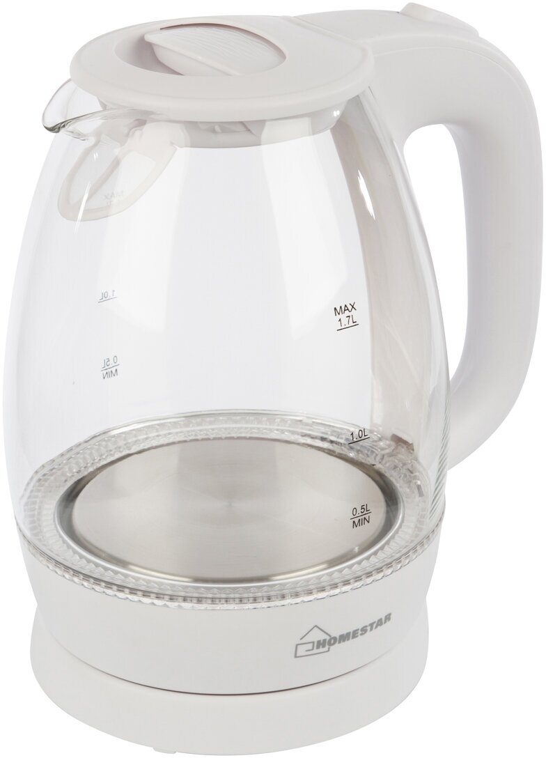 Стеклянный чайник электрический Homestar HS-1012, 1,7 л, пластик белый