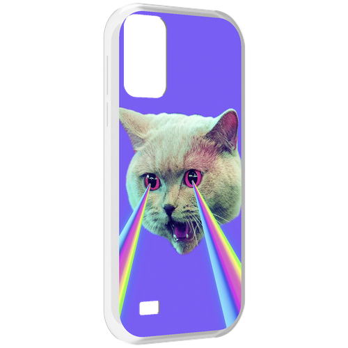 Чехол MyPads кот с радугой в глазах для Oukitel C31 задняя-панель-накладка-бампер