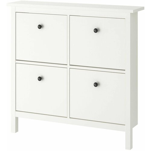 Тумба для обуви/галошница/обувница Хемнэс (HEMNES), 107х101 см, 4 отделения, массив сосны, Белый лак