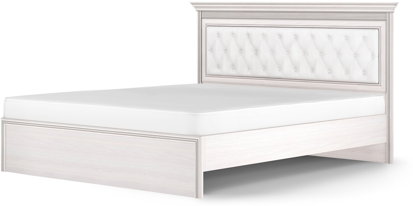 Кровать с основанием 160х200 с мягкой спинкой белая/серая Неаполь Кураж