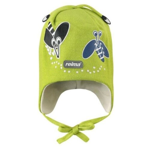 Двухслойная шерстяная шапка на завязках Reima,518118-863 Tag Lime green универсальная, размер 48