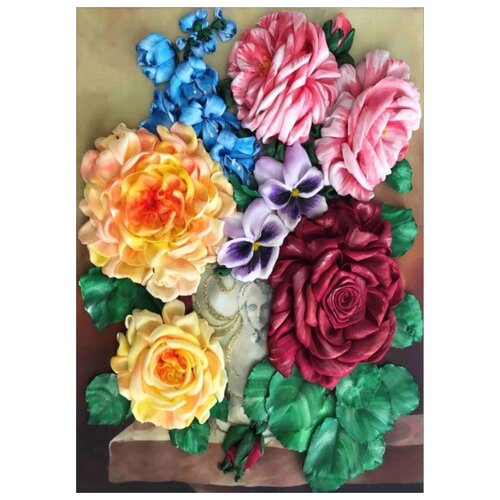 фото Набор букет в вазе вышивка лентами 27,3х34,4 каролинка кл(н)-3028