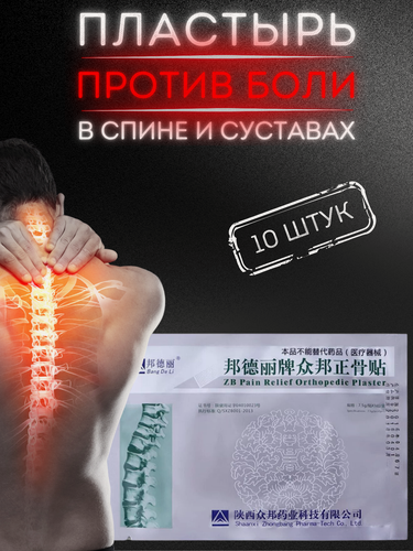 Изображение товара Китайский обезболивающий пластырь ZB Pain Relief для суставов, спины и поясницы, 10 шт