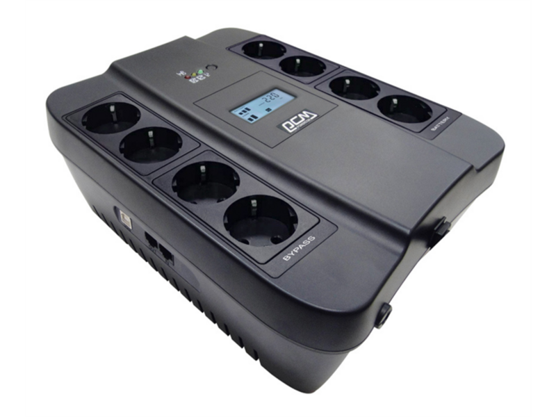 Ибп SPD-1100U LCD, линейно-интерактивный, цифровой дисплей, 1100 вA, 605 вт, 4 евророзетки с резервным питанием, 4 евророзетки с фильтрацией, USB, защита RJ45/RJ11, батарея свинцово-кислотная 12в 9ач, шхгхв 285х232х103мм, 7.8 кг ибп SPD-1100U LCD, линей