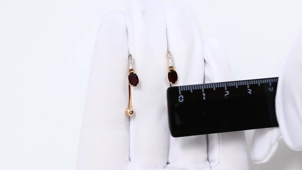 Серьги Diamant online, серебро, 925 проба, золочение, фианит, гранат, длина 1.4 см, , красный — фото 1