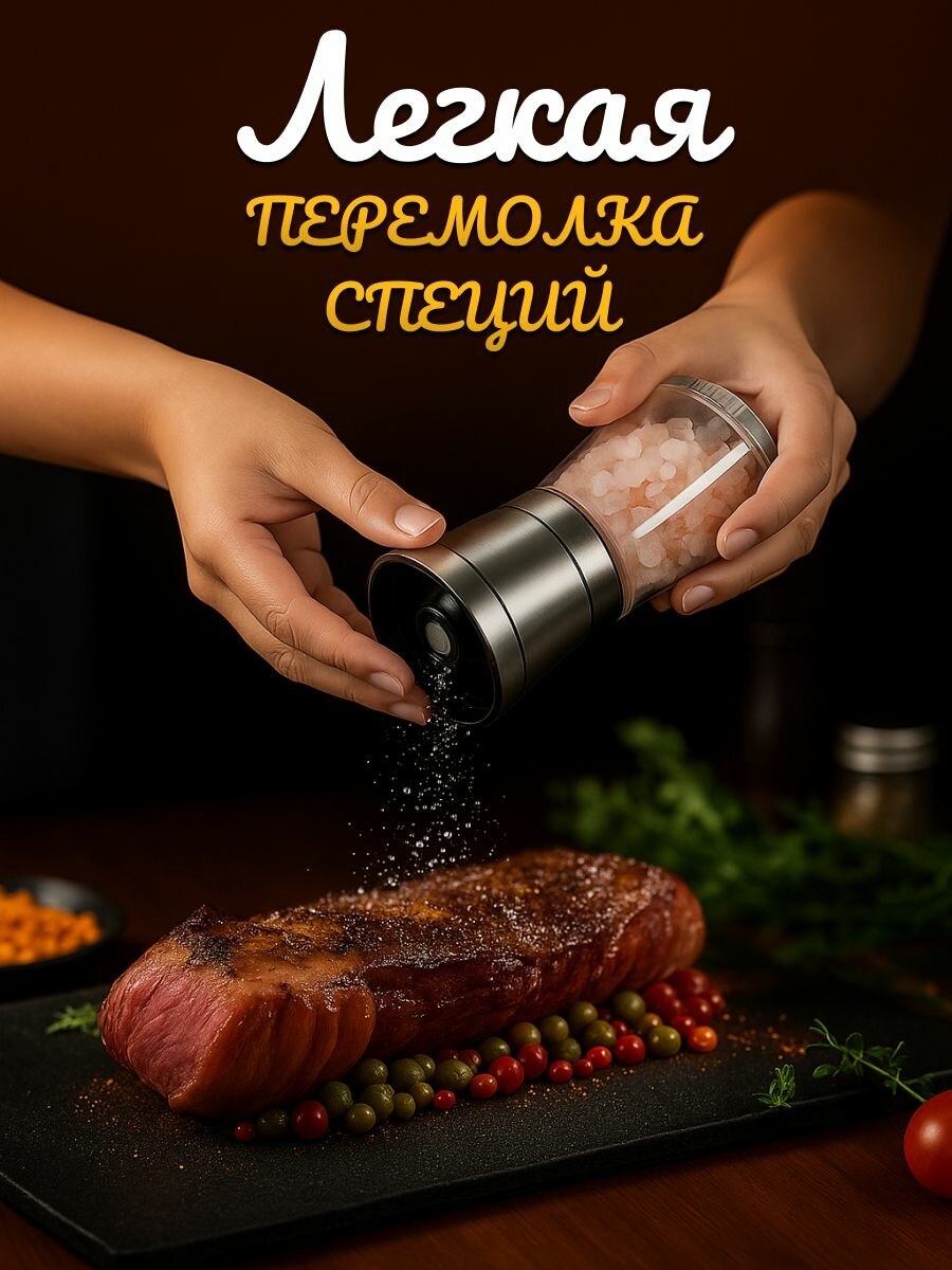 Мельница для специй, набор 2шт, Солонка, Ручная перечница, Перцемолка, Измельчитель для перца и соли, 150 мл — фото 1