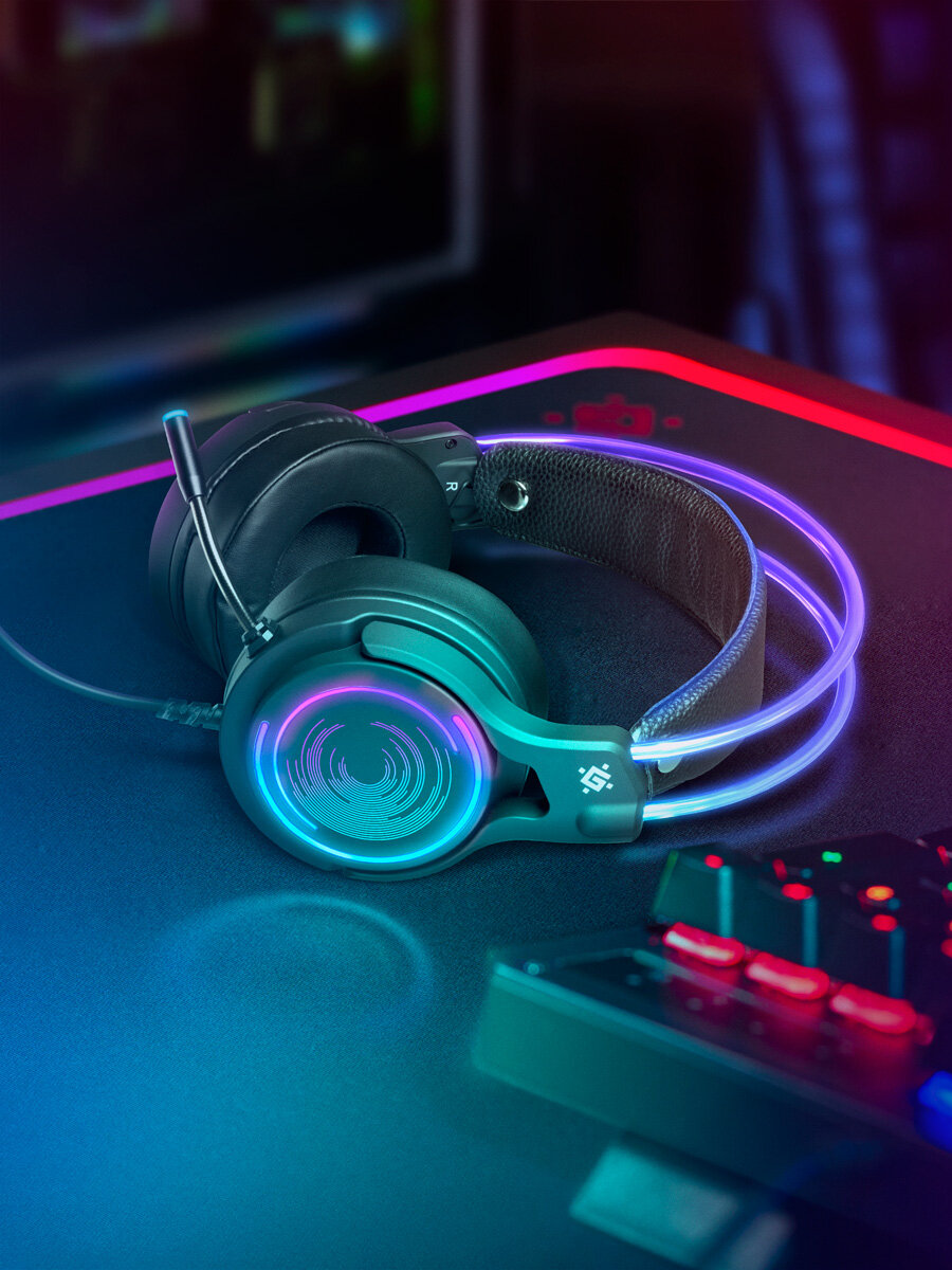 Игровые наушники с микрофоном Defender Cosmo PRO объемный звук 7.1, RGB, 2.1 м — фото 1