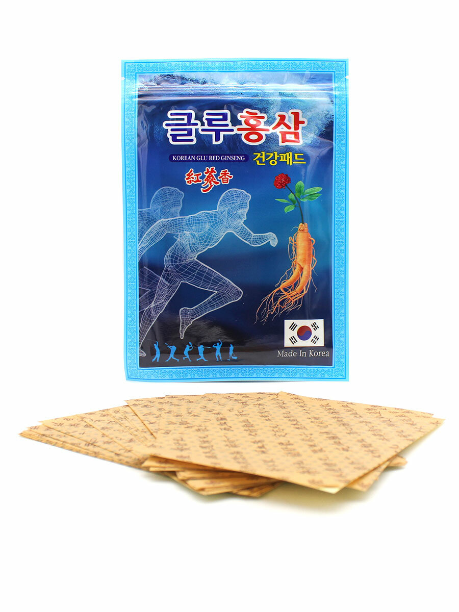 Korean Glu Пластырь обезболивающий с красным женьшенем и глюкозамином Glu Red Ginseng 20 шт