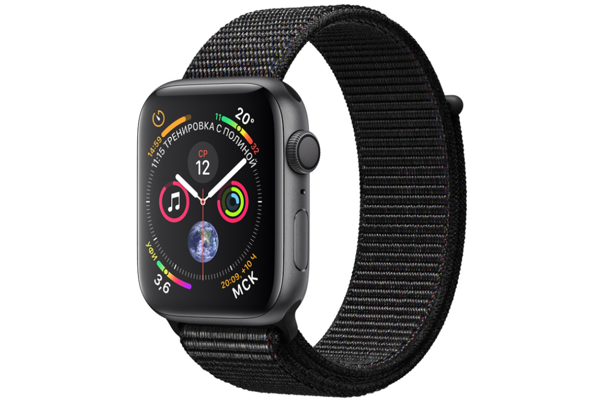 Умные часы Watch Series 4 44 мм Aluminium Case GPS RU, серый космос/черный