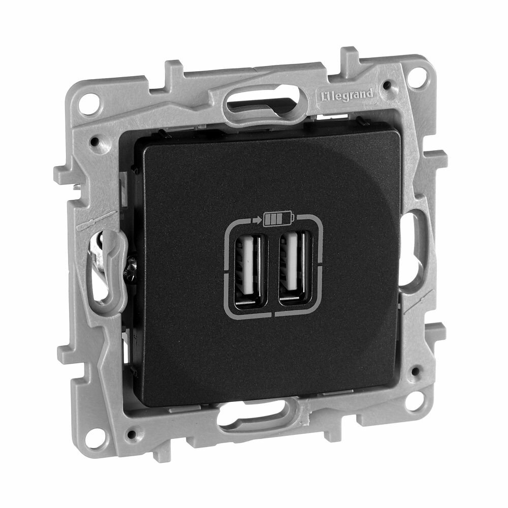 Зарядное устройство с двумя USB-разьемами 240В/5В 24А Антрацит. Legrand Etika / 672694