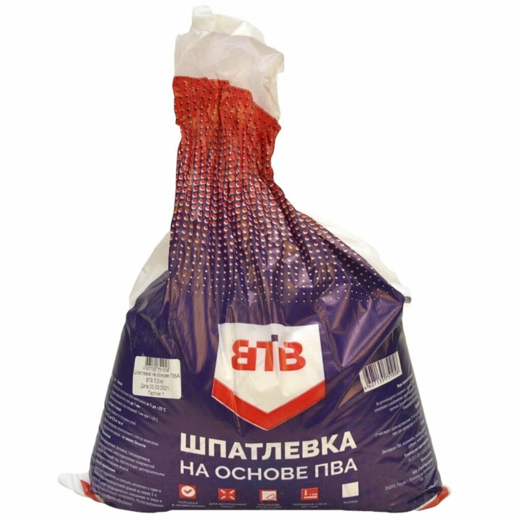 Шпатлевка ВТВ на основе ПВА 5 кг белая расход 03 08 кг/м2