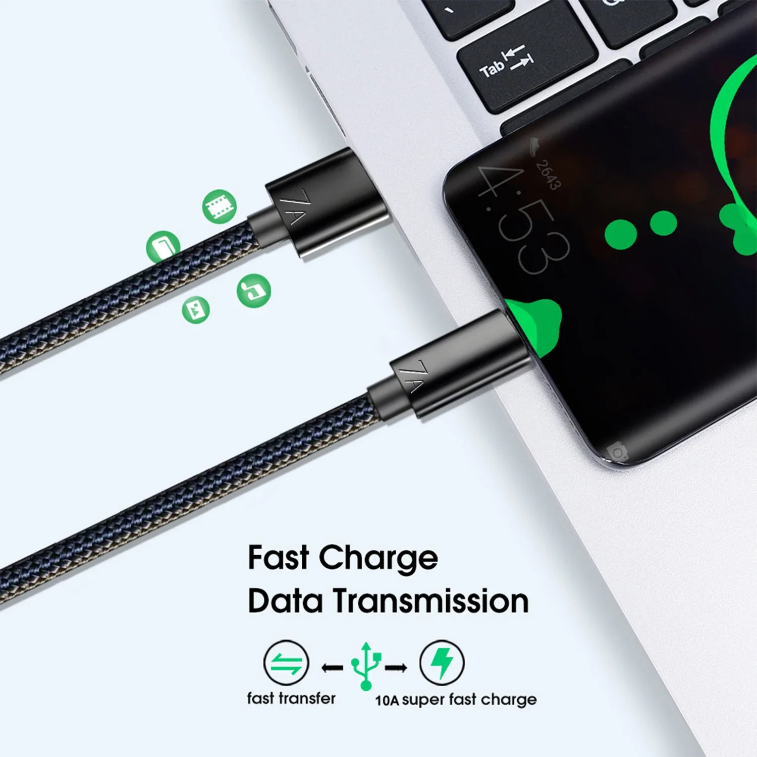USB Type-C кабель, тросовый, быстрая зарядка, прочный и надёжный
