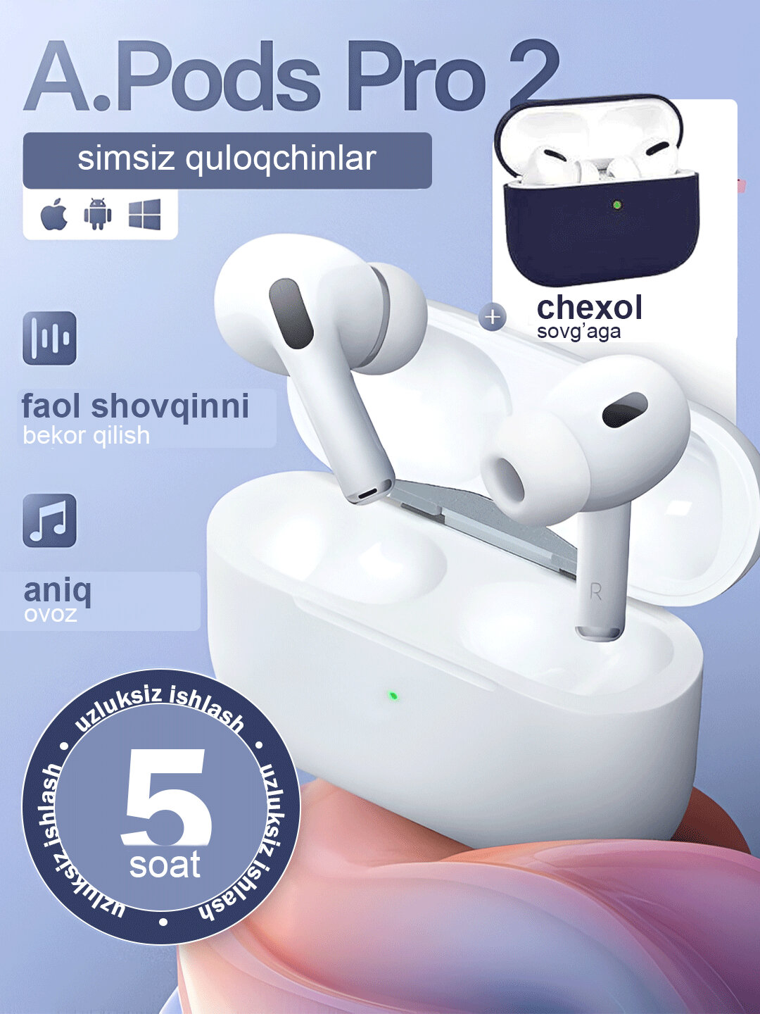 Беспроводные наушники, с сенсорным экраном, для Android и iOS, airpods, вакуумные, чехол в подарок