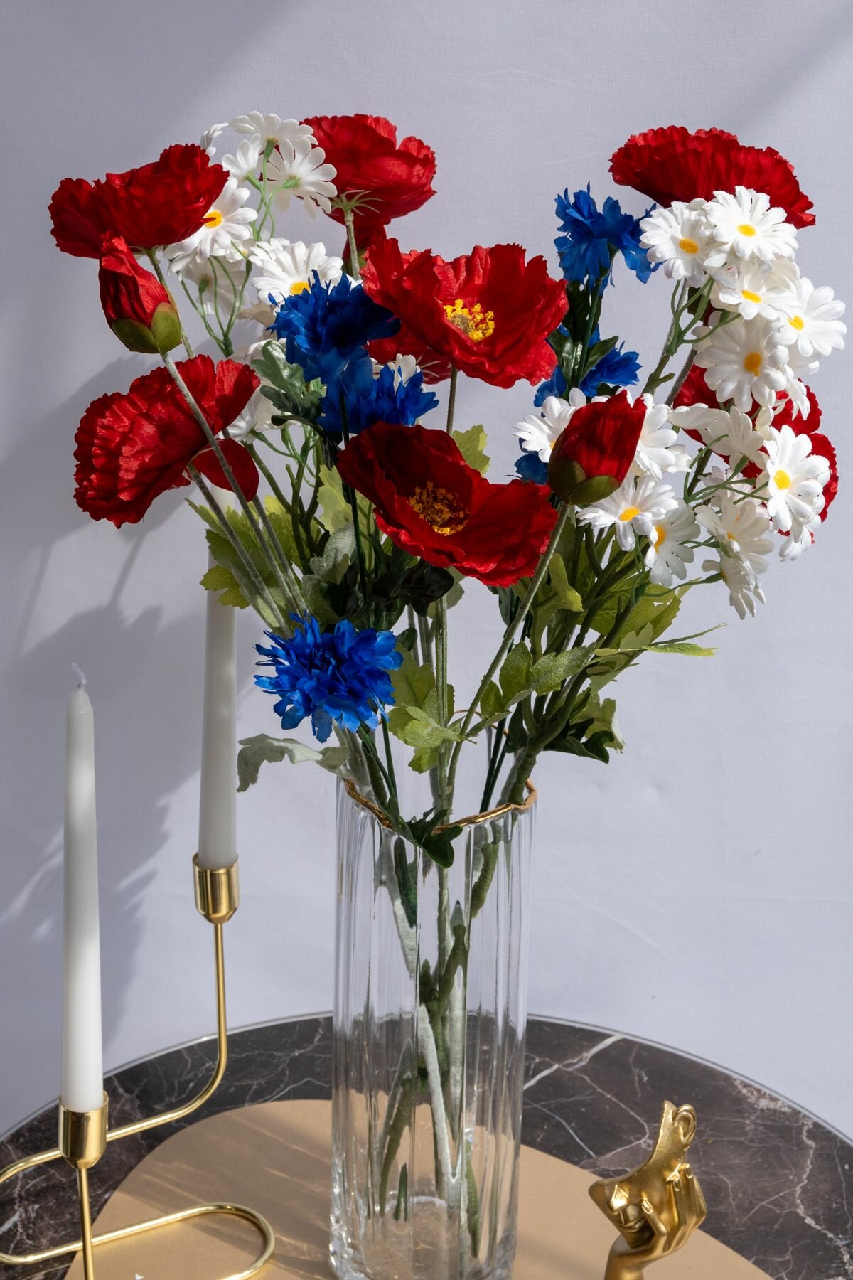 Искусственные цветы премиум композиция букет для декора интерьера с васильками маками и ромашки