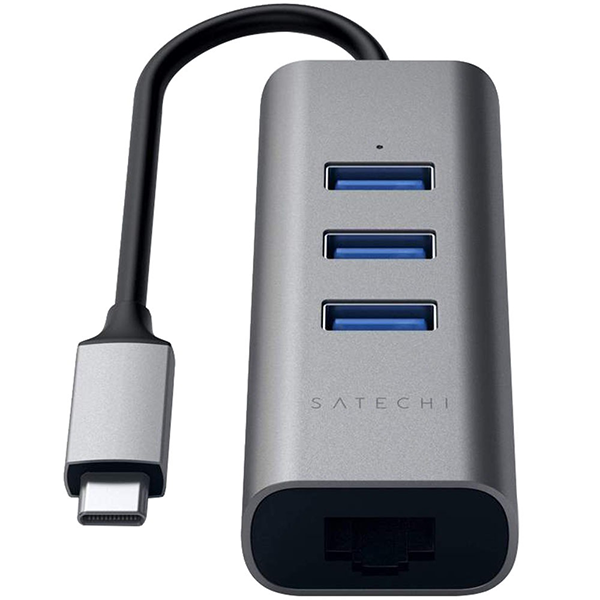 USB-концентратор Satechi USB-C с 3 портами USB 3.0 и Ethernet (RJ45) (ST-TC2N1USB31AM) серый космос — фото 1
