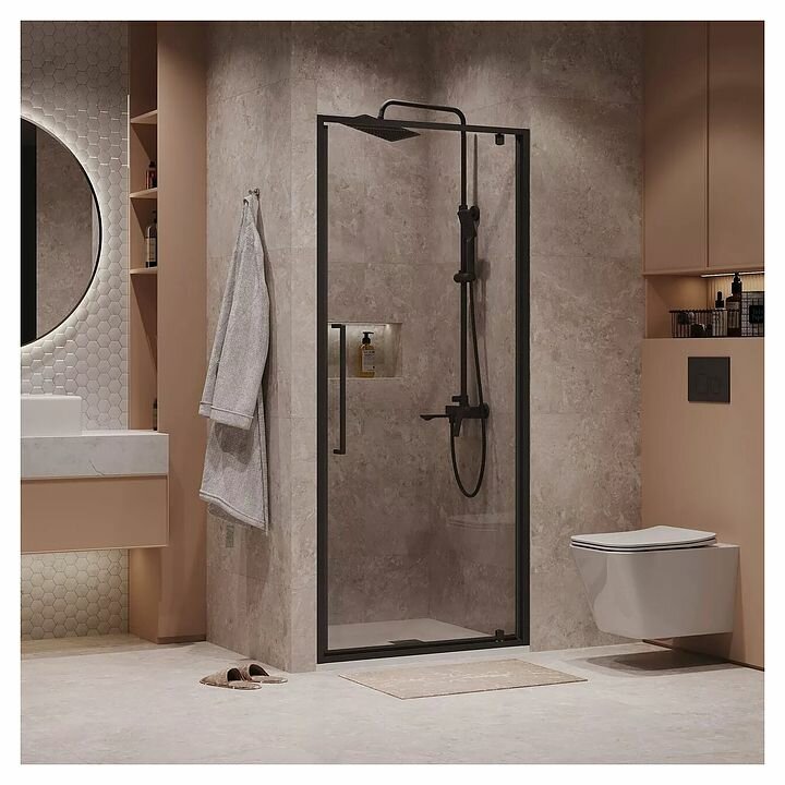 Дверь в нишу Niagara Nova NG-85-9AB (90х195) черный матовый стекло прозрачное дверь распашная1 место