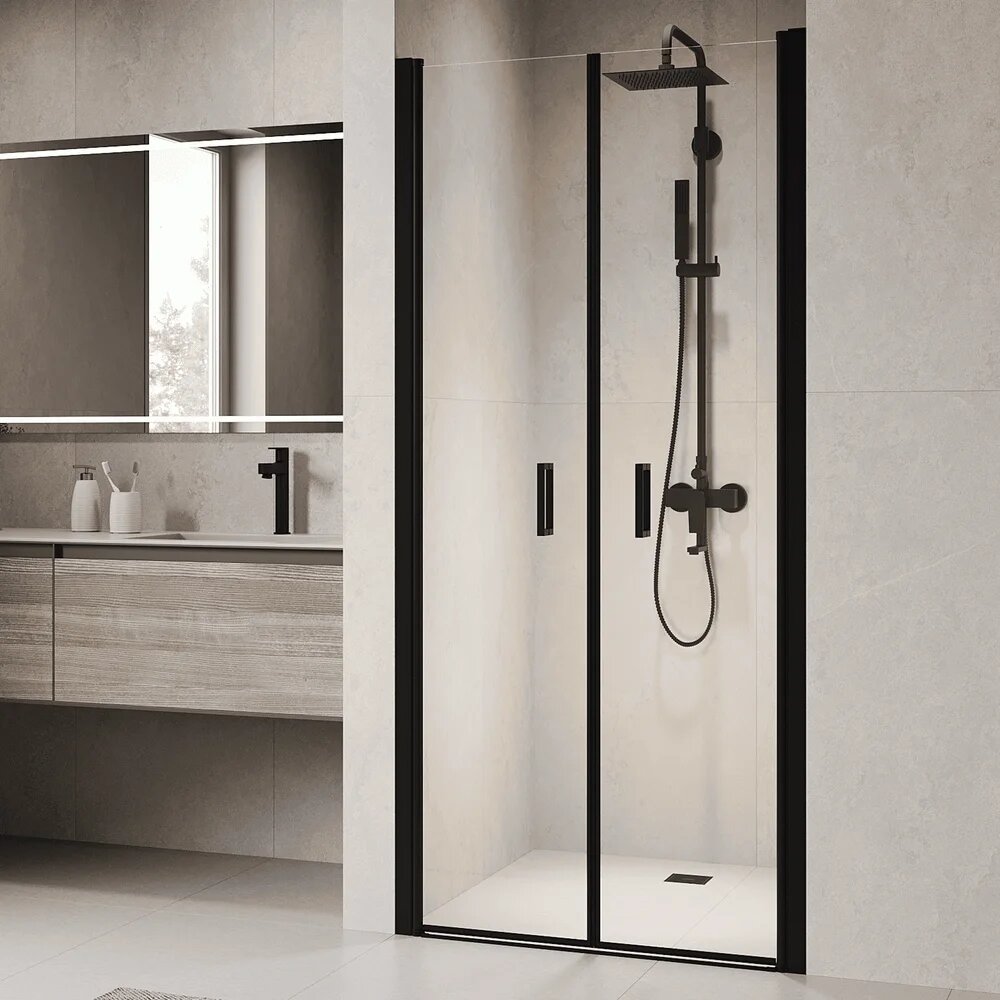 Душевая дверь в нишу RGW Passage PA-104-B стеклянная распашная 90 см с черным профилем немецкая
