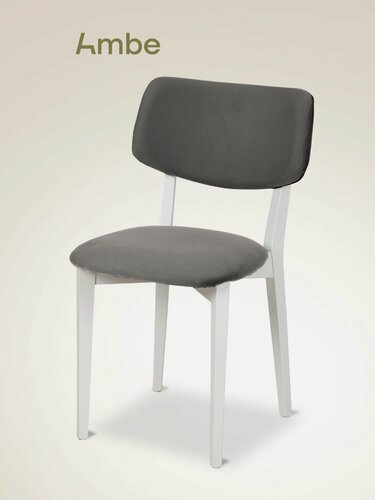 Изображение товара Ambe Стул деревянный кухонный с мягким сиденьем Мэти Белый, Серый велюр