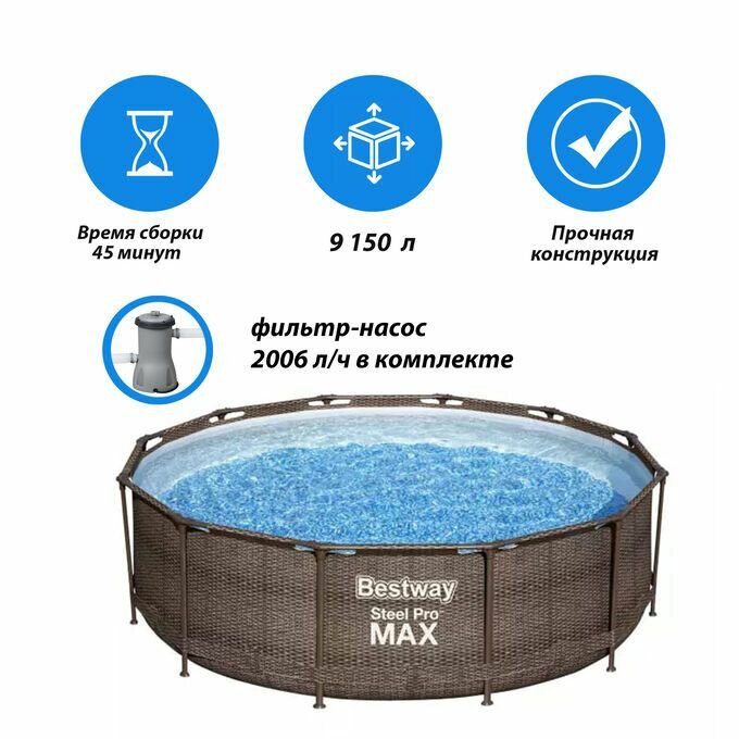 Каркасный круглый бассейн 366х100см фильтр-насос лестница Bestway арт. 56709