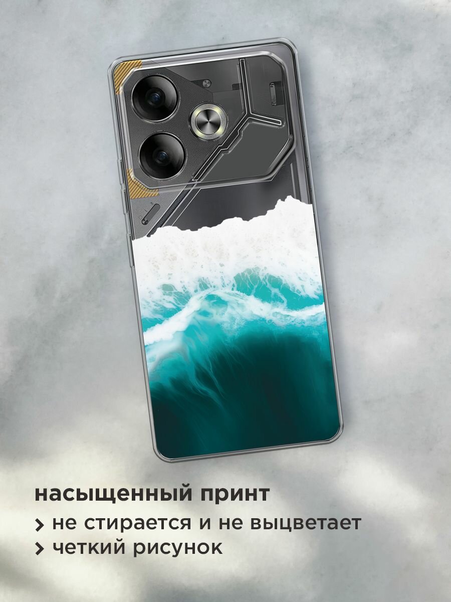 Чехол на Tecno Pova 6 / Текно Пова 6 с принтом "Большая волна", прозрачный — фото 1