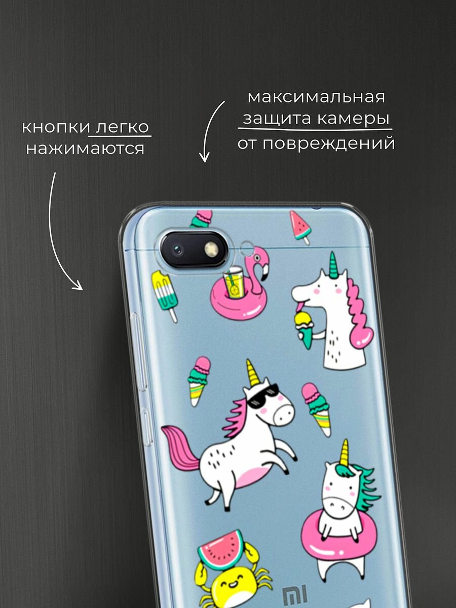 Чехол на Xiaomi Redmi 6A / Сяоми Редми 6А с принтом "Единороги в отпуске", прозрачный — фото 1