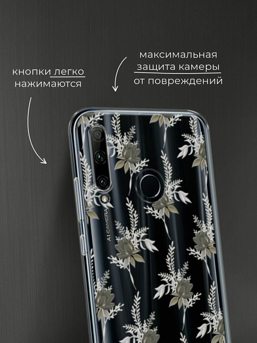 Чехол на Honor 10i/20 Lite 2019/20e/Huawei P Smart Plus 2019 / Хонор 10i с принтом "Паттерн цветы сепия" — фото 1