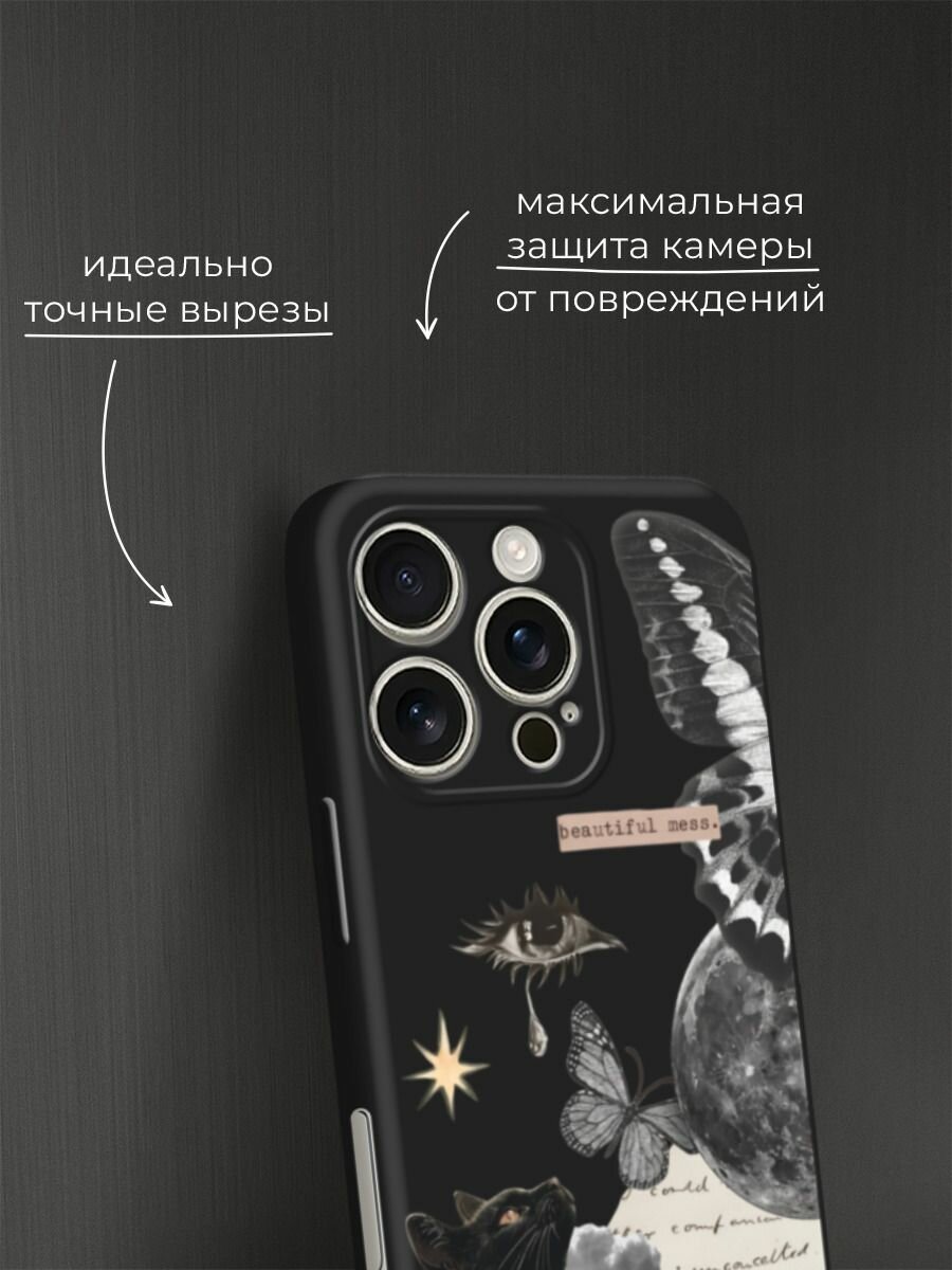 Черный матовый чехол на Apple iPhone 16 Pro / Айфон 16 Про с принтом "midnight collage" — фото 1