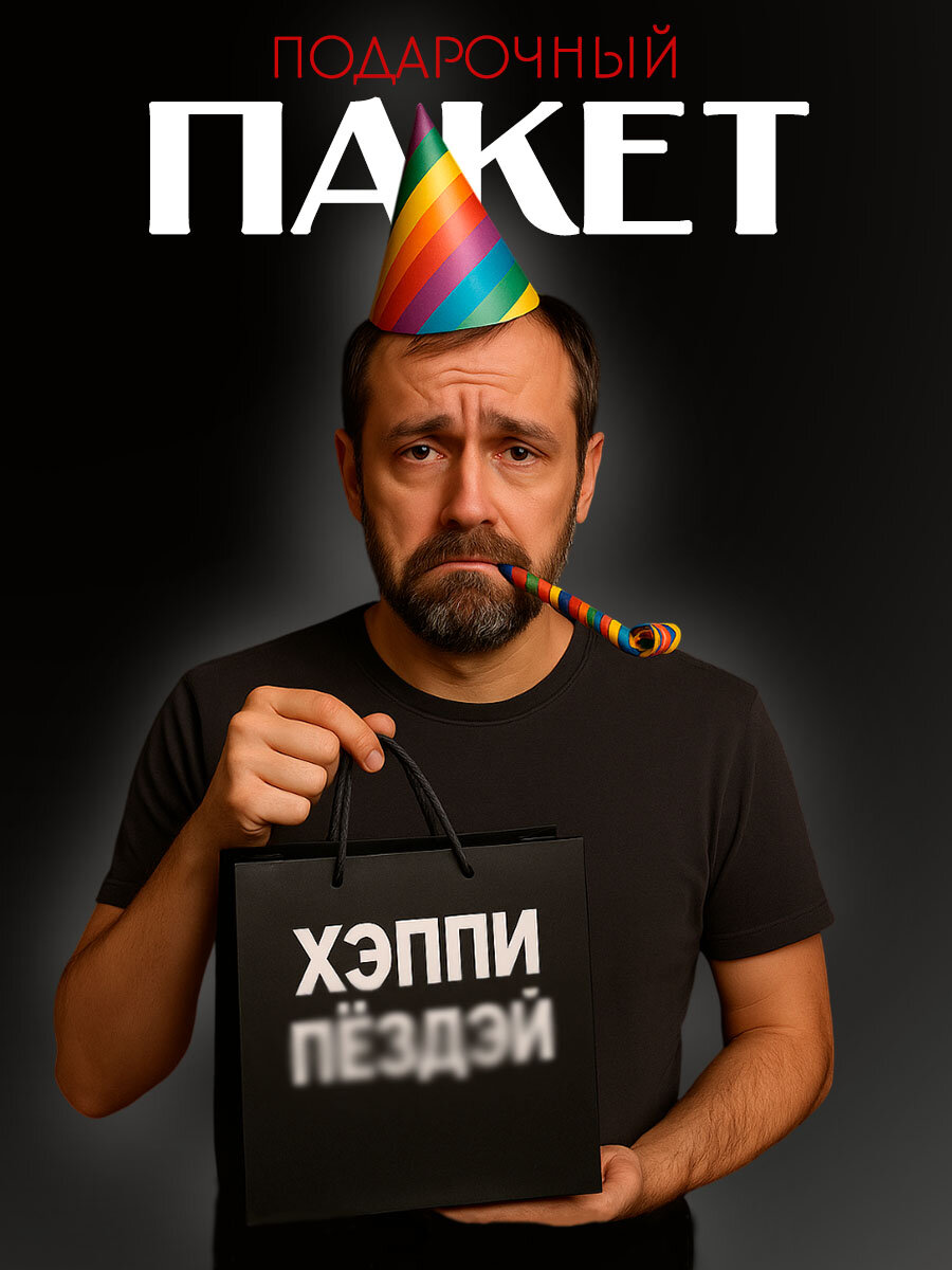 Подарочный пакет крафтовый 22 × 22 × 11 см черный подарок с приколом