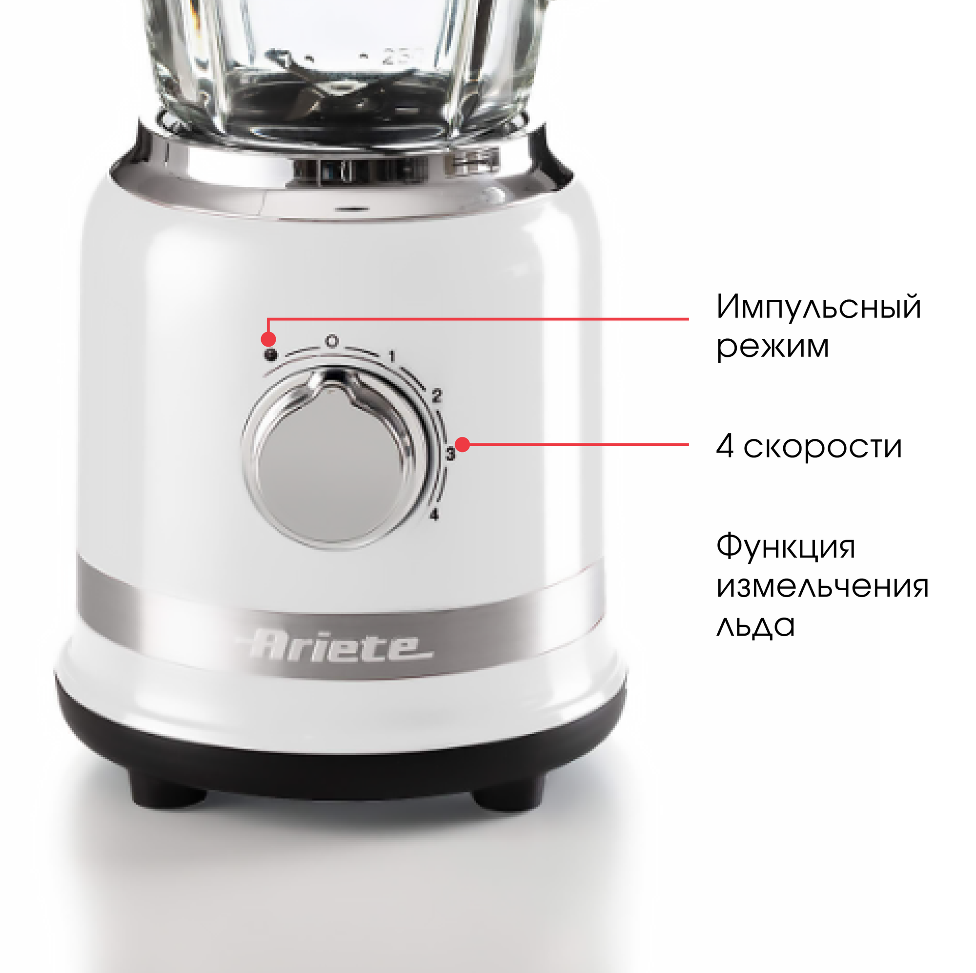 Блендер стационарный Ariete Moderna, белый, 1000 Вт, чаша 1.5 л, 4 скорости + импульсный режим (00C058501AR0) — фото 1