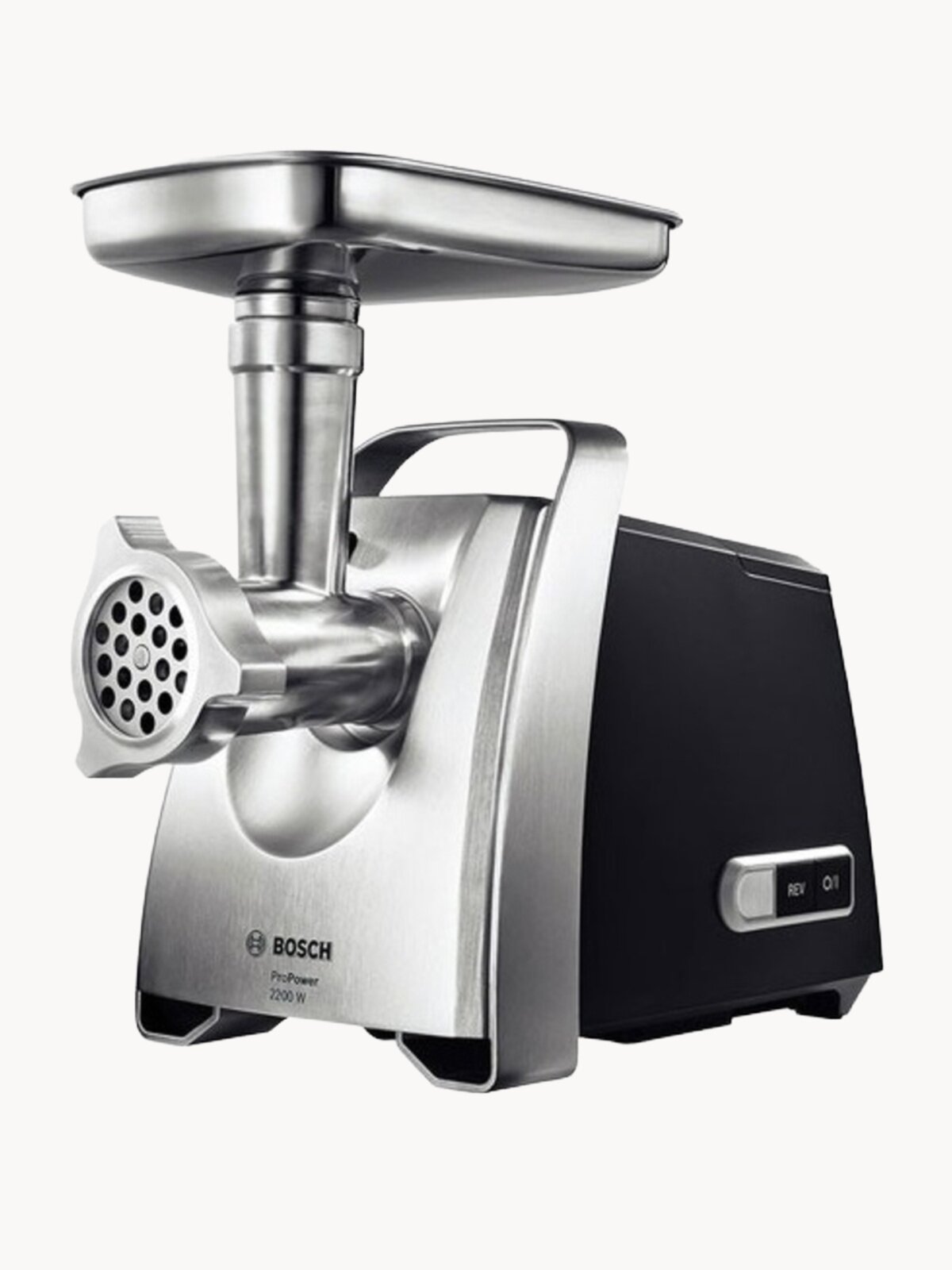 Bosch Мясорубка электрическая MFW68680, ProPower, 2200 Вт, 4,3 кг/мин, 7 насадок, Reverse, нарезка кубиками, черная