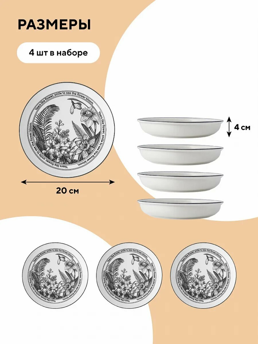 Набор тарелок "Флора", 4 шт — фото 1