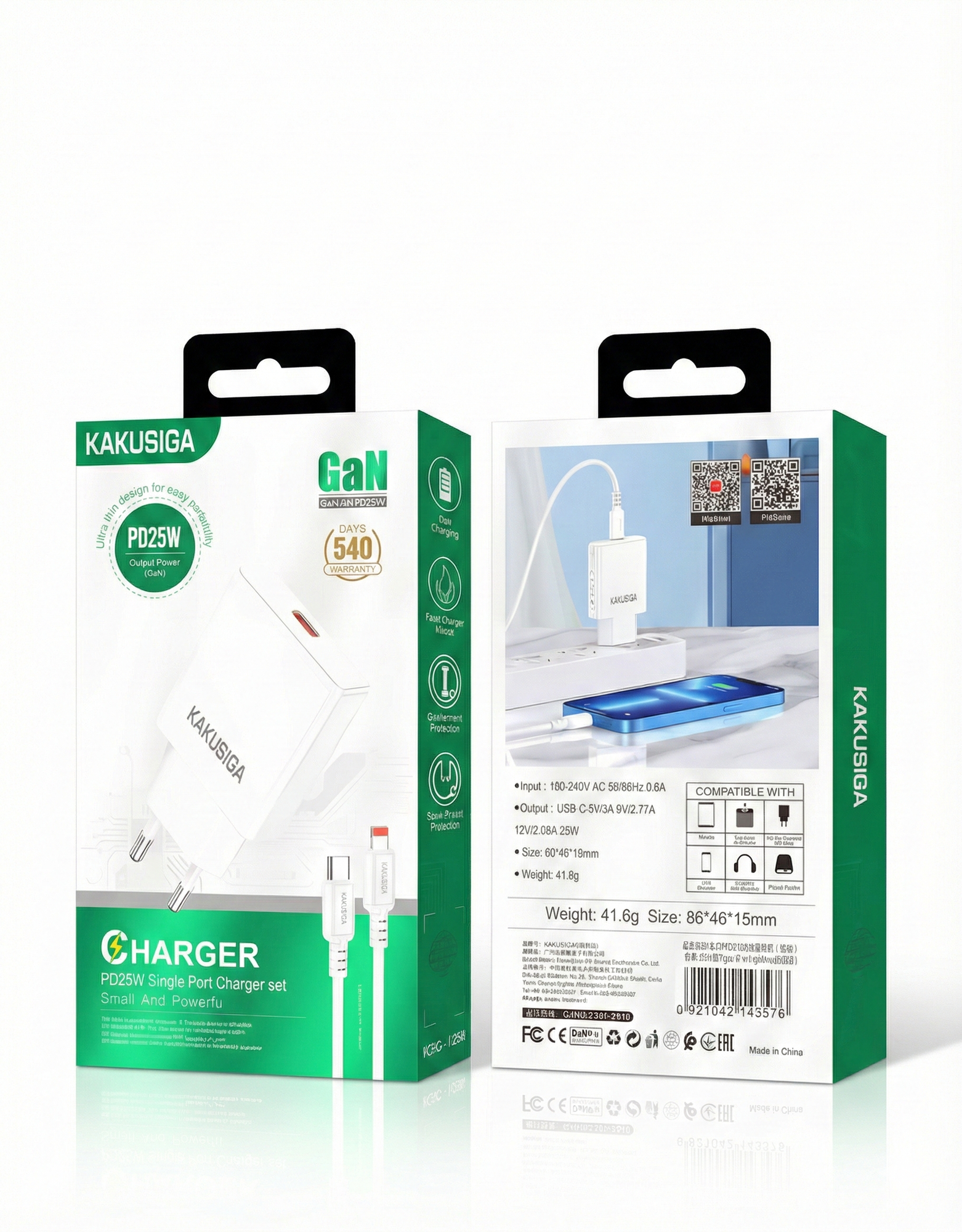 Сетевое зарядное устройство KAKUSIGA KSC-1266, быстрая зарядка Type-C PD для iPhone, белый — фото 1