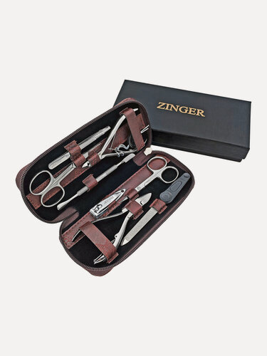 Изображение товара Маникюрный набор Zinger 7106, 8 предметов, медицинская сталь, серебристый/темно-коричневый